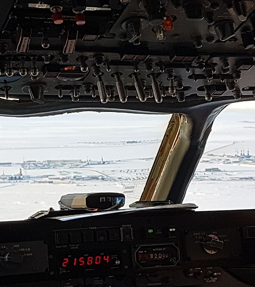 Cockpit view during the low approach to Deadhorse.